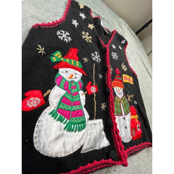 Nutcracker Holiday Snowman Festive Vest Womens Small Red Black Ugly Christmas - Picture 7 of 10